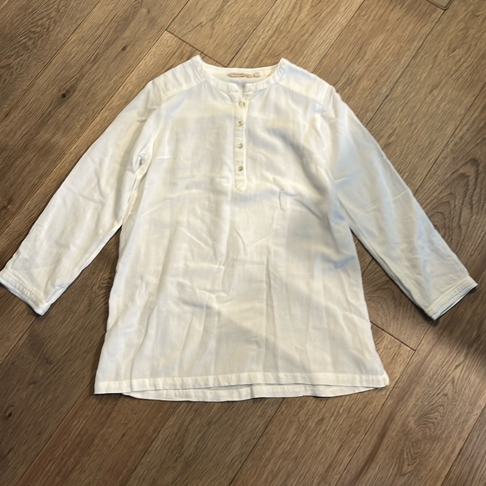 SOFT SURROUNDINGS | white 3/4 sleeve cotton/flax blend tunic, size XS